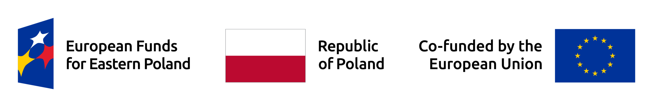 Sign set: European Funds for Eastern Poland, the Republic of Poland, and Co-funded by the European Union