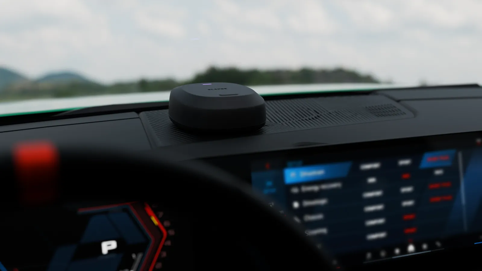 Elapse on a dashboard in front of the car's own screens.